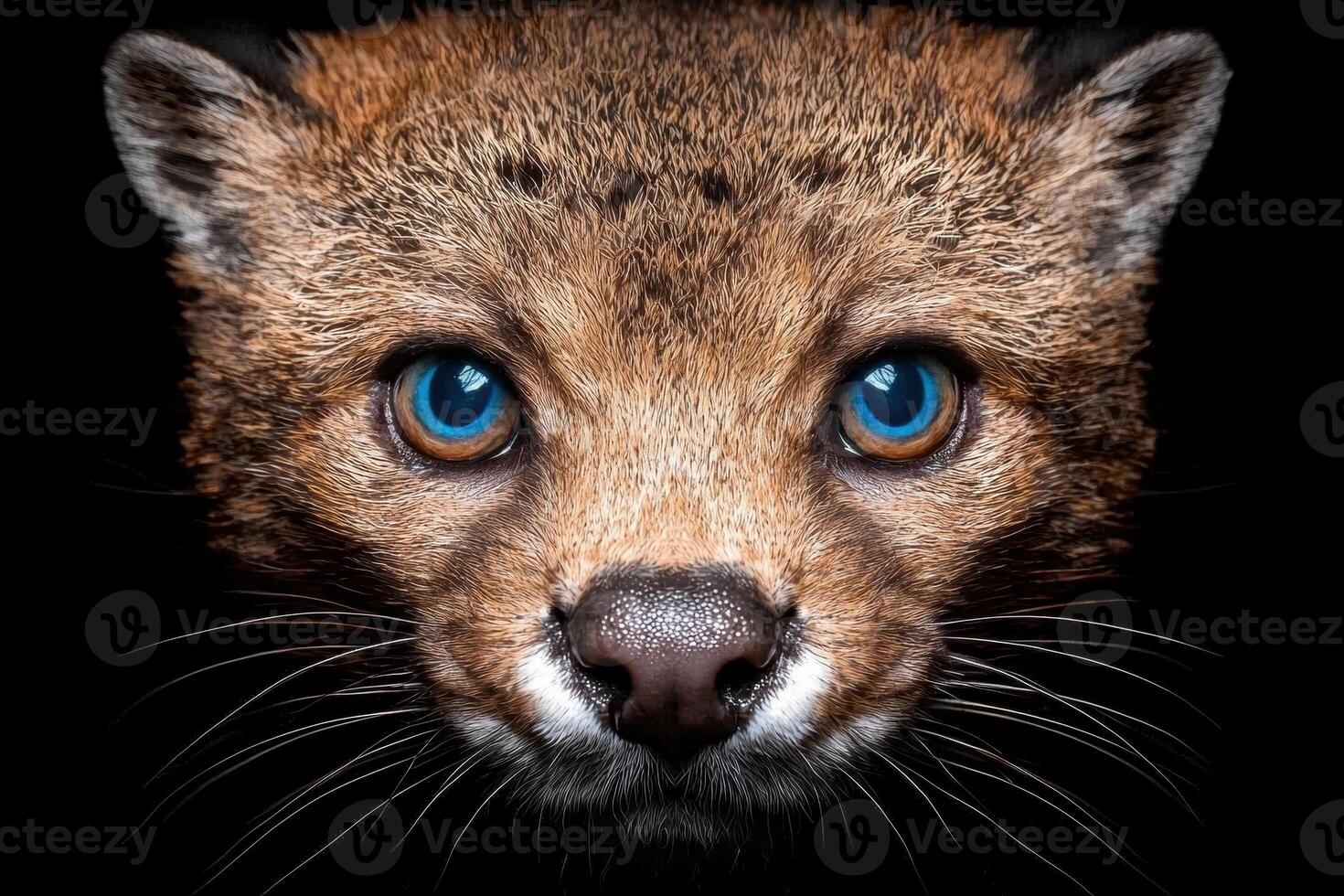 Close up portrait of a wild cat with striking blue eyes photo