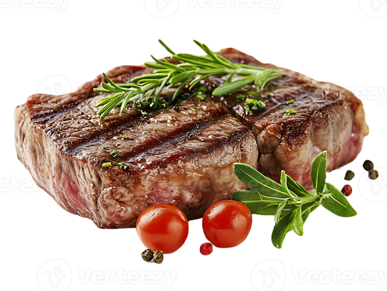 Grilled Steak with Herbs, Tomatoes, Transparent Background png