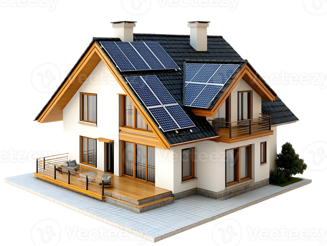 Modern House with Solar Panels on Roof, Energy Efficient Design, Transparent Background png