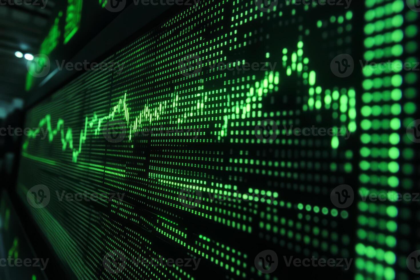 Glowing green digital financial chart displaying stock market trends photo