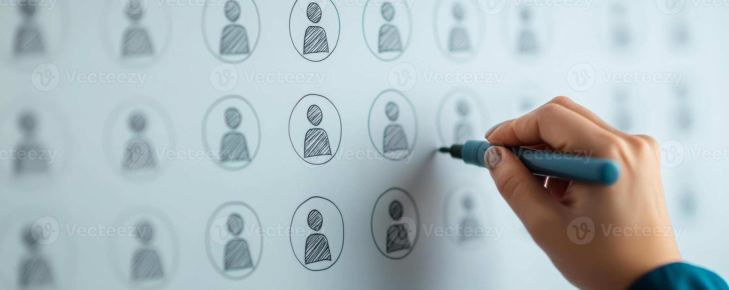 Meeting execution success concept. Hand drawing on a wall of illustrated people icons. photo