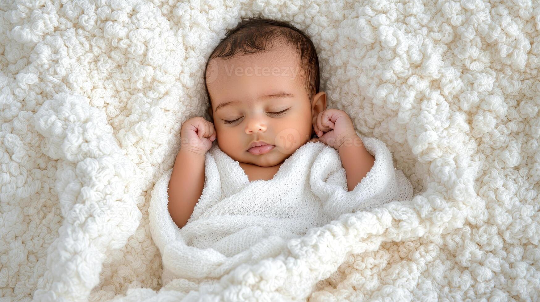 Sleeping baby wrapped in soft, cozy blanket. photo