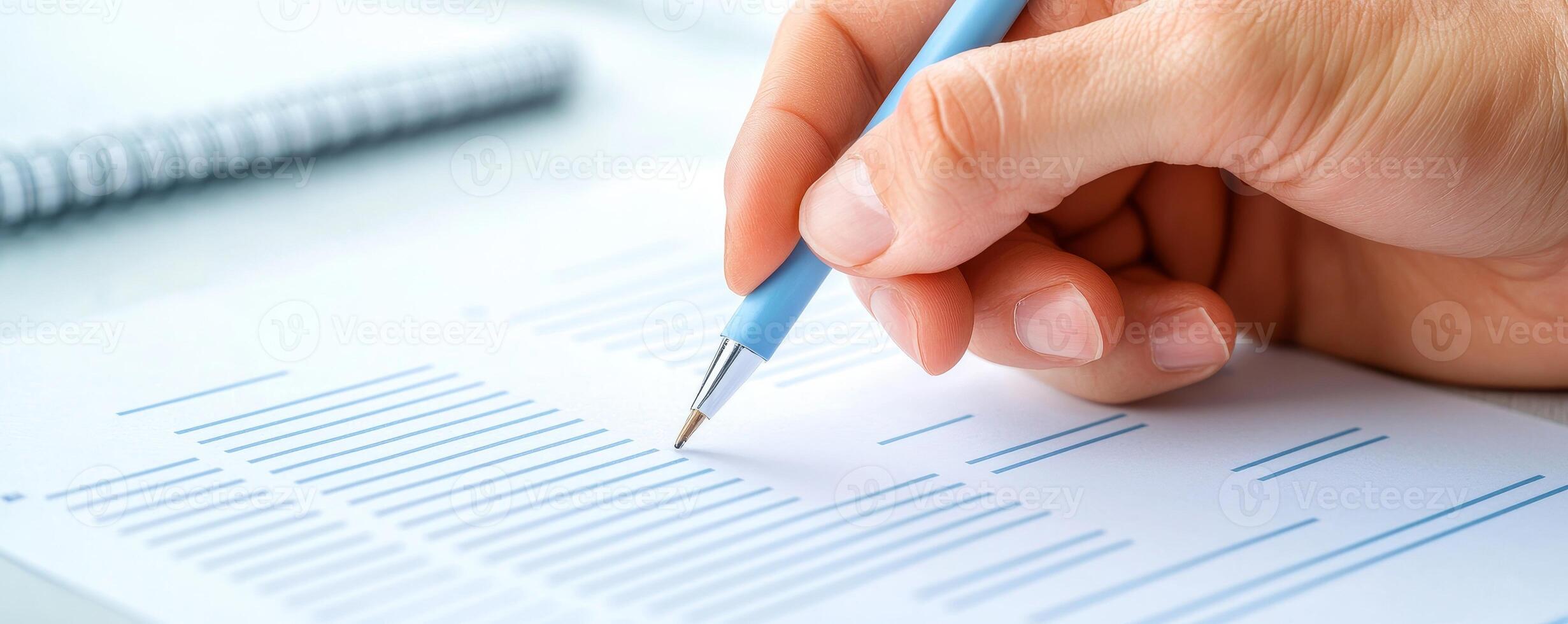 Brainstorming agenda collaboration concept. Hand writing on a document with a blue pen. photo