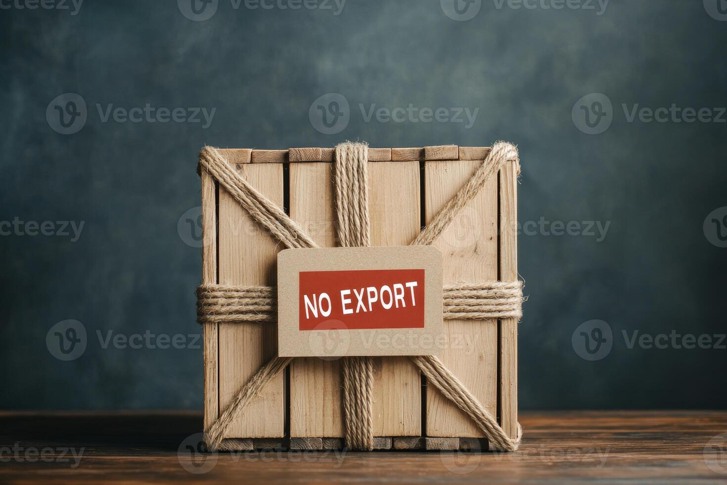 Export ban concept. Wooden crate with a No Export label on a rustic background. photo
