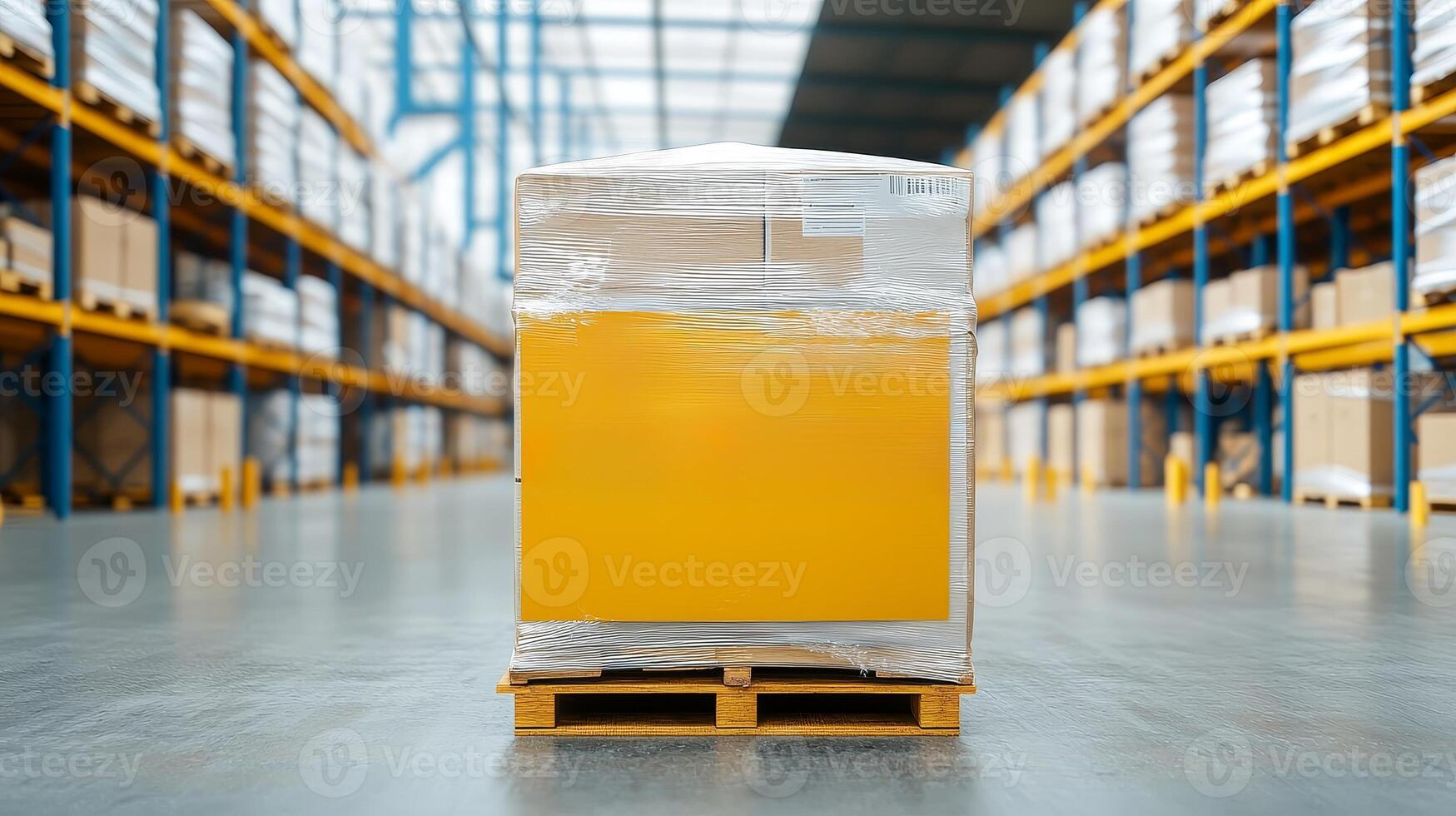 Export ban concept. Pallet of wrapped goods in a warehouse setting. photo