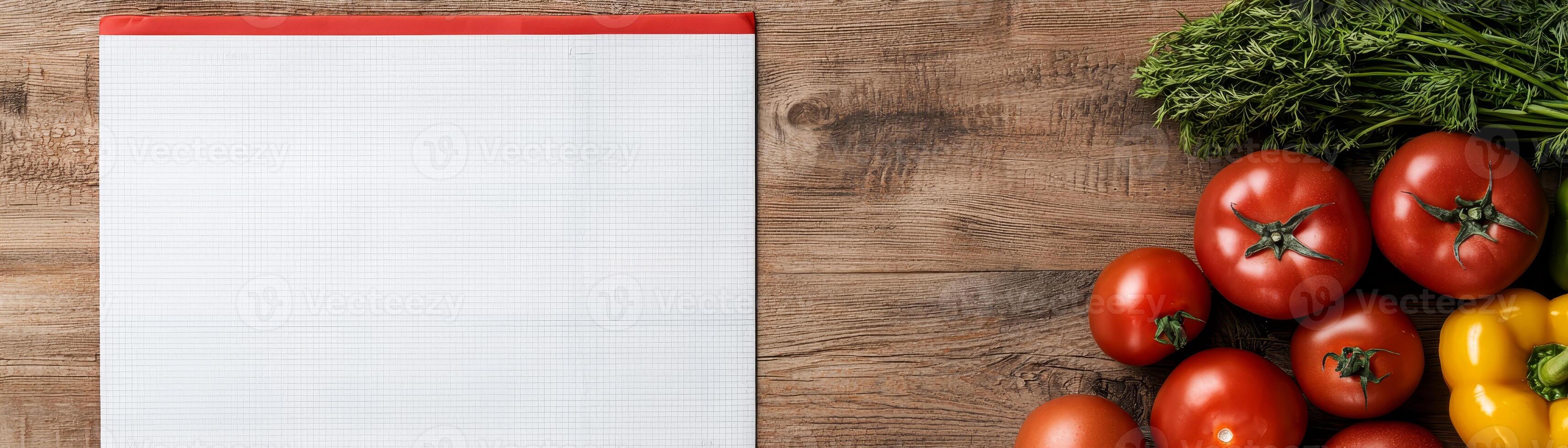 Tax with local concept. Grocery list beside fresh vegetables on a wooden table. photo