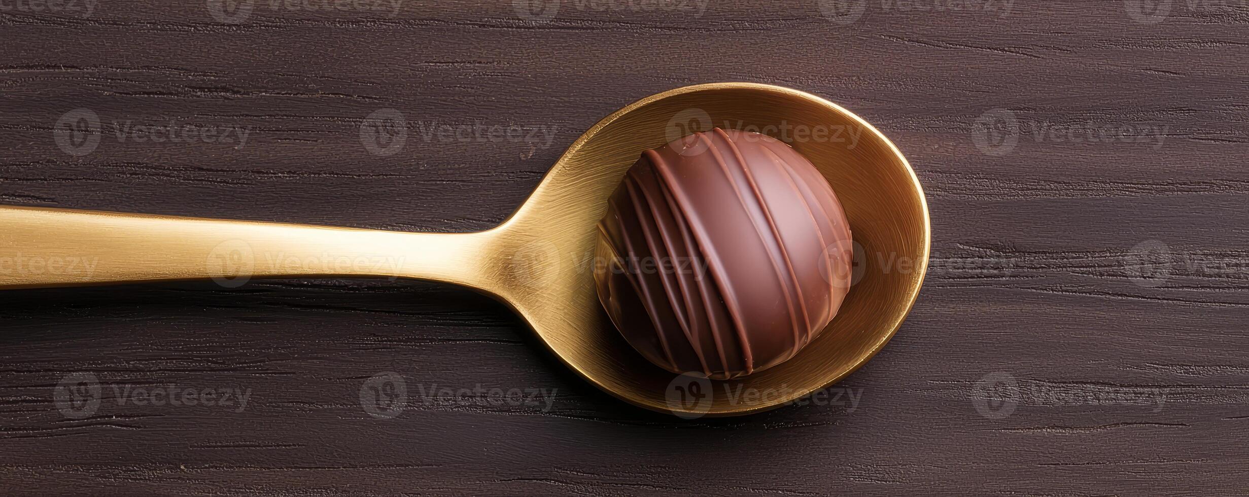 Luxurious chocolate truffles. Chocolate truffle on a wooden spoon against a dark background. photo