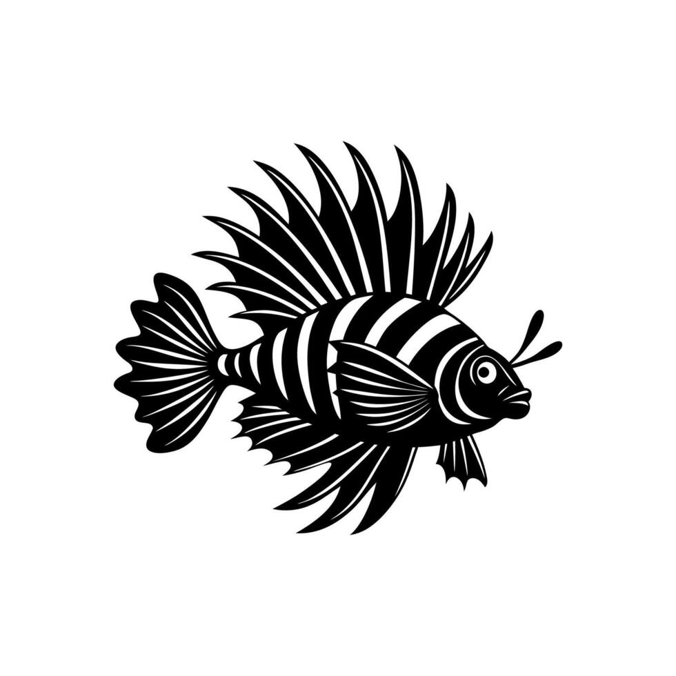 A black and white lionfish logo vector