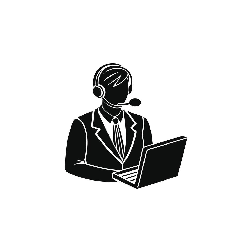 Manager answering customer silhouette vector