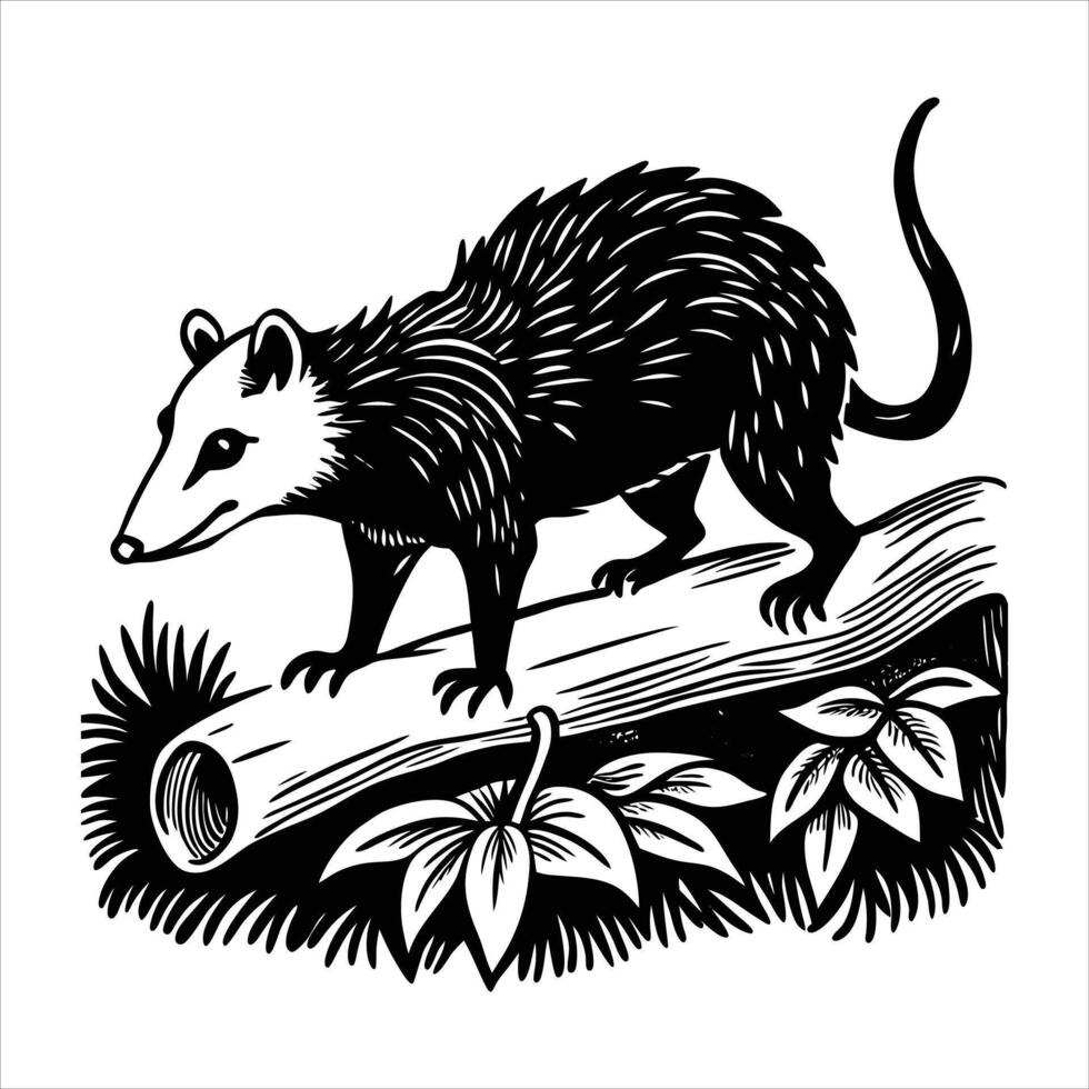 A minimalist silhouette of a possum walking vector