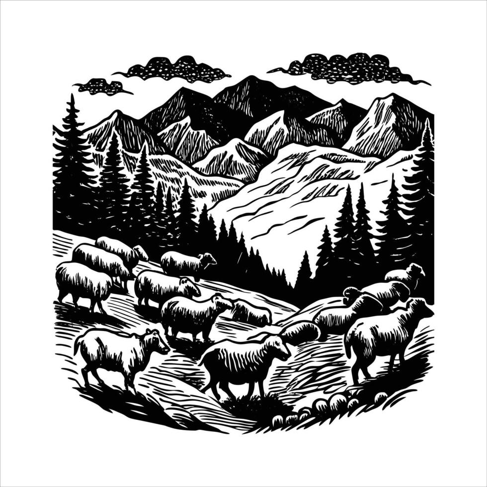 A Herd of Bighorn Sheep vector
