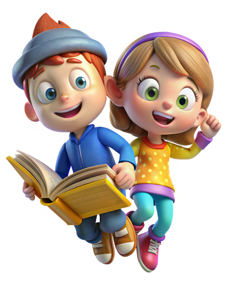 Boy and girl exploring the skies on a storybook ride png
