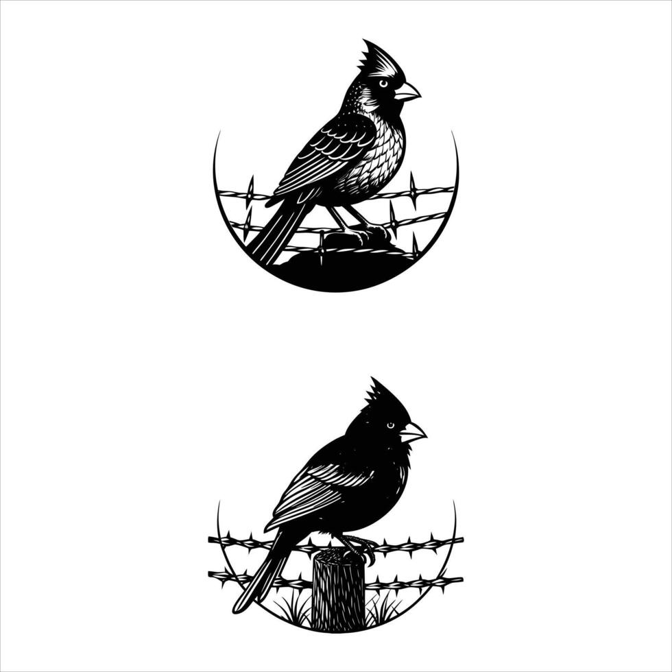 Cardinal Perched On Fence Vectors