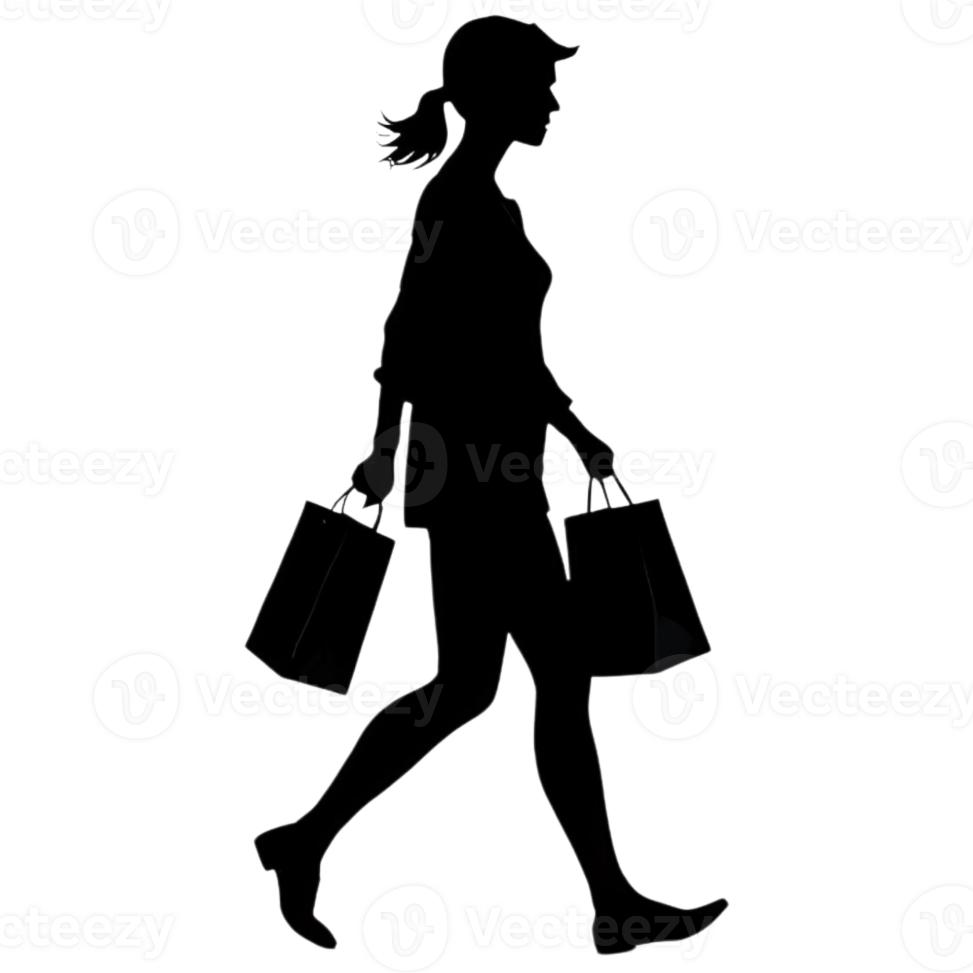 Silhouette of a girl walking with a 2 bag 54855034 png