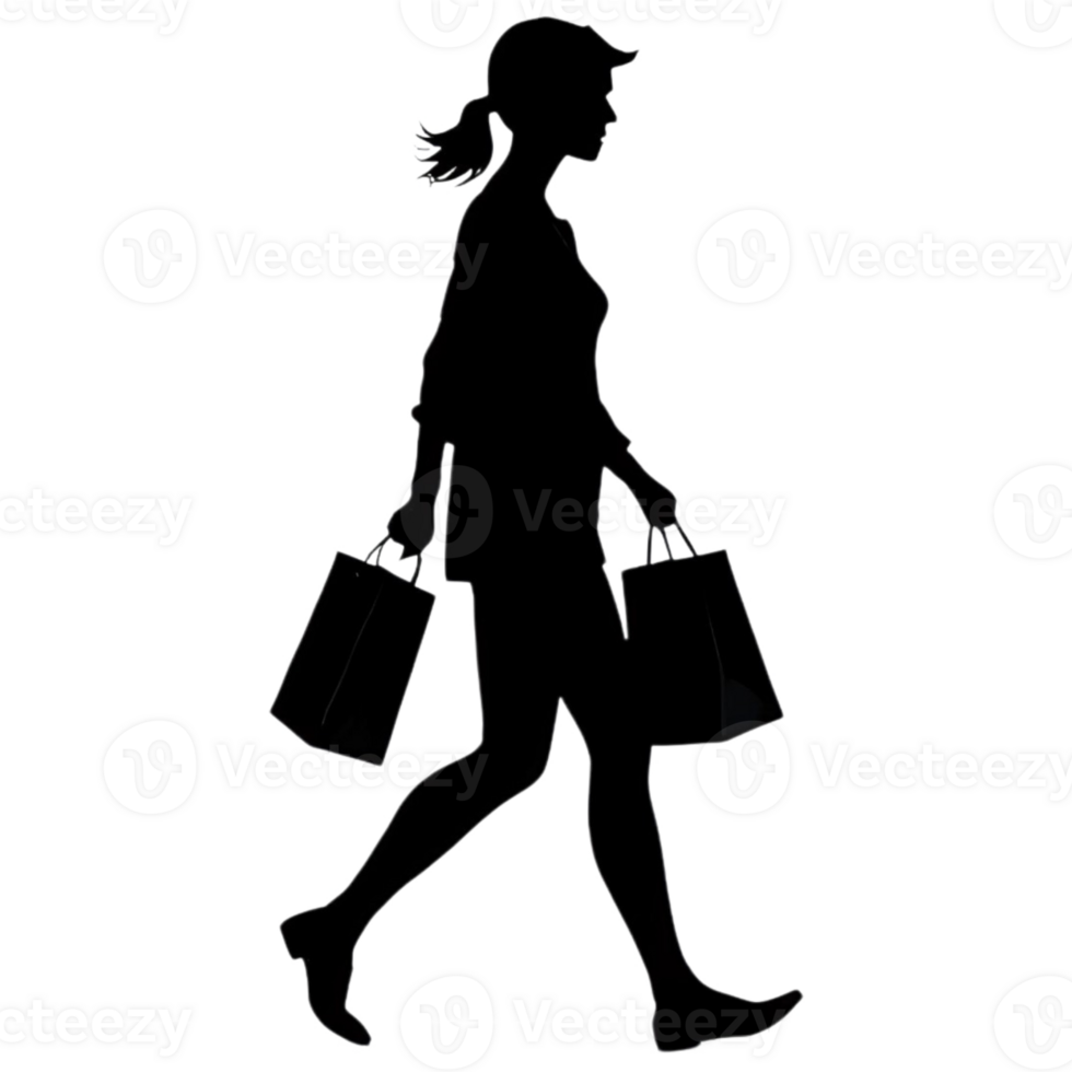 Silhouette of a girl walking with a 2 bag png