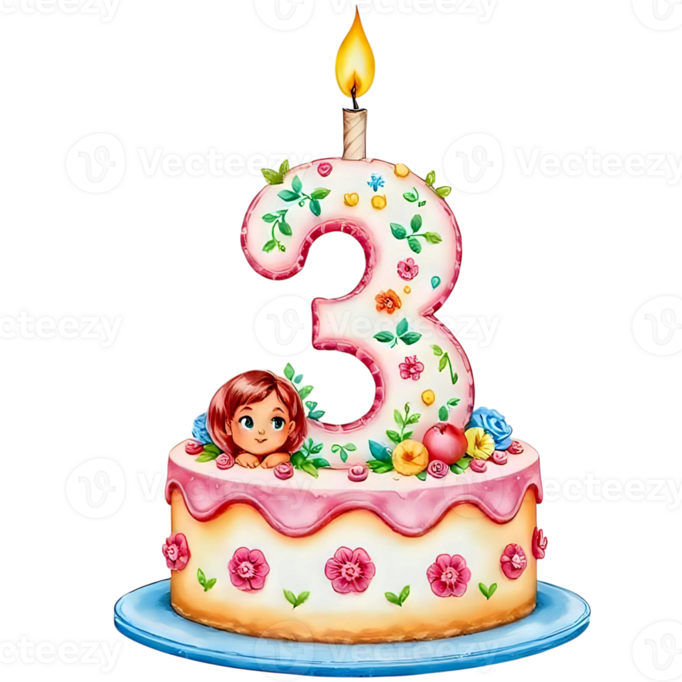 Birthday cake with number 3 png