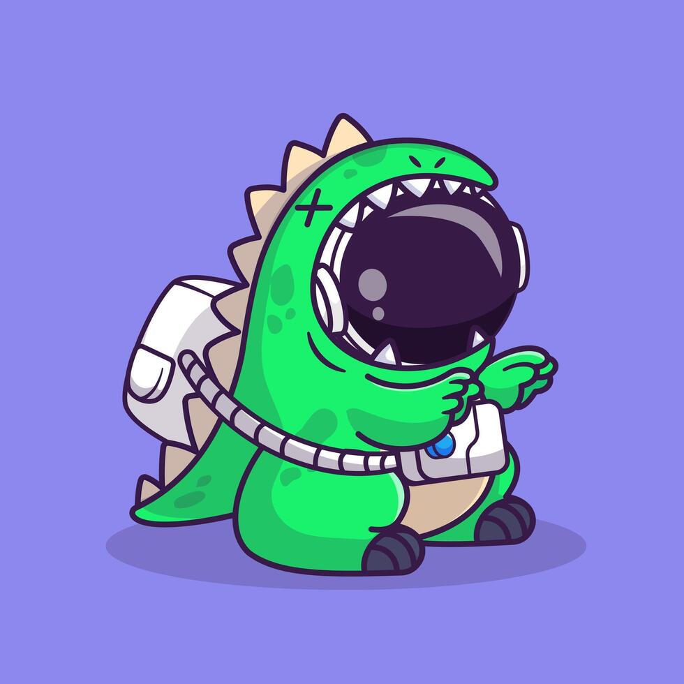 Cute Astronaut Wearing Dinosaur Costume Cartoon vector