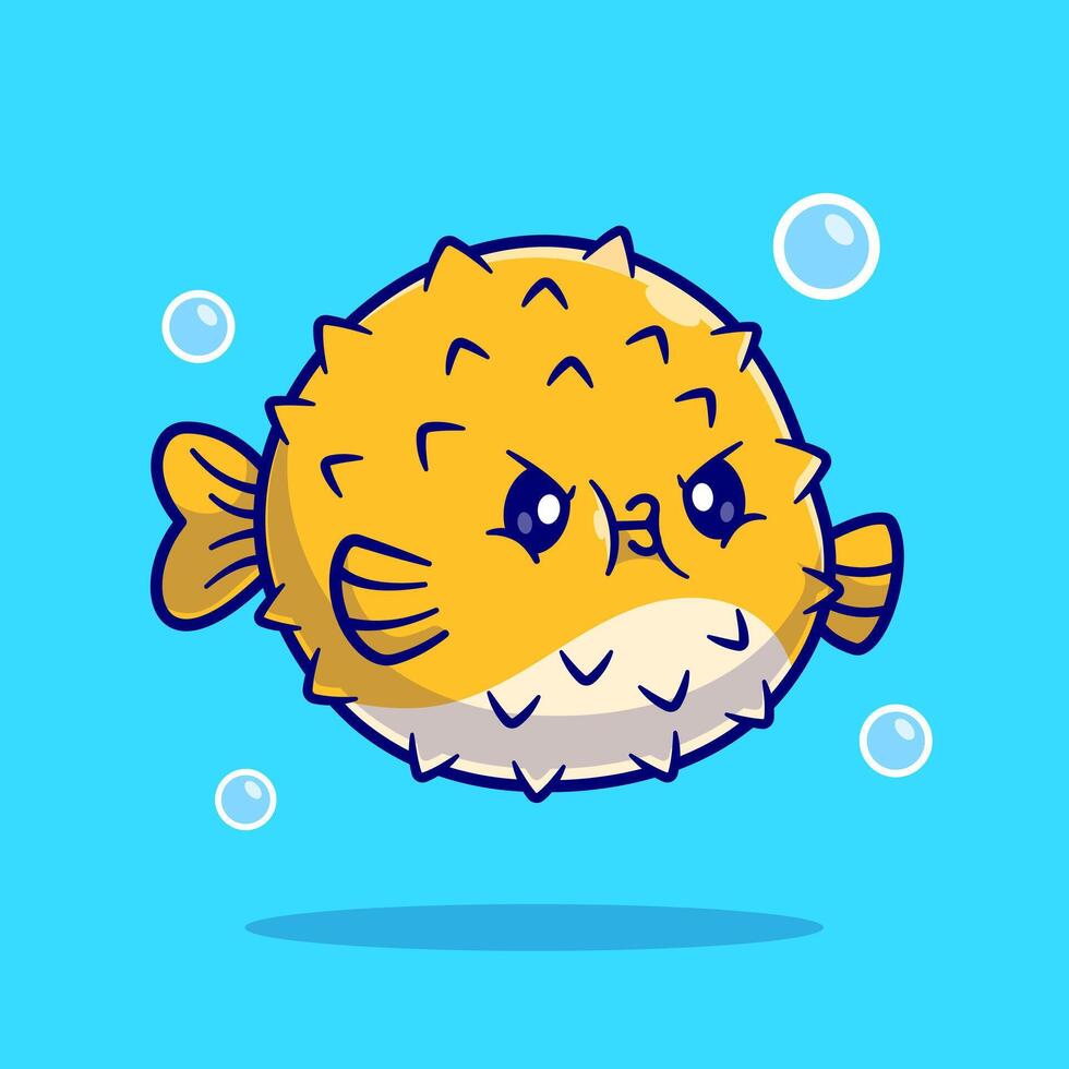 Cute Puffer Fish Angry Cartoon vector