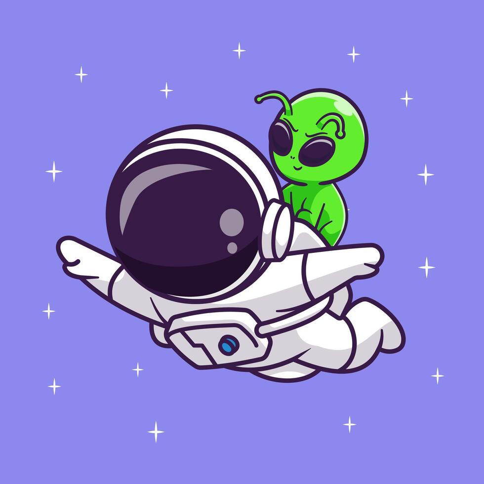 Cute Astronaut Flying With Alien In Space Cartoon vector