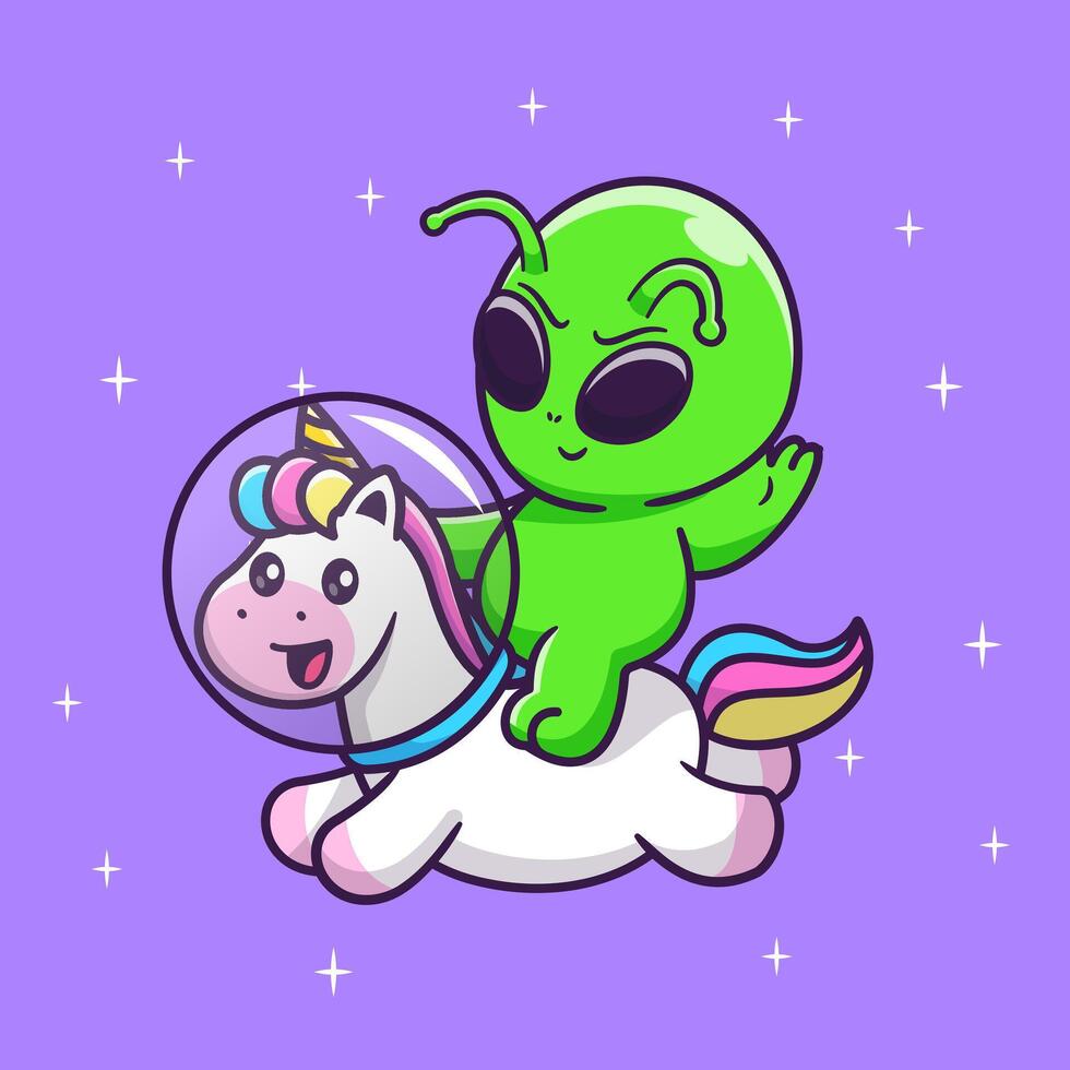 Cute Alien Riding Unicorn Astronaut In Space Cartoon vector