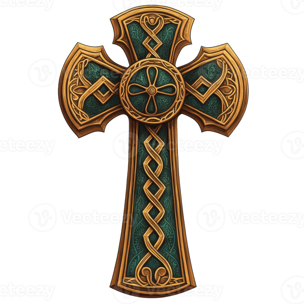 Ornate Celtic Cross with Circular Base and Clover Engraving png
