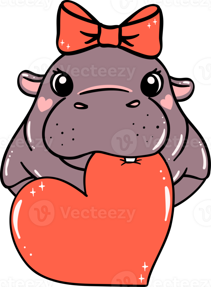 Cute Valentine Pygmy Hippo bites heart png