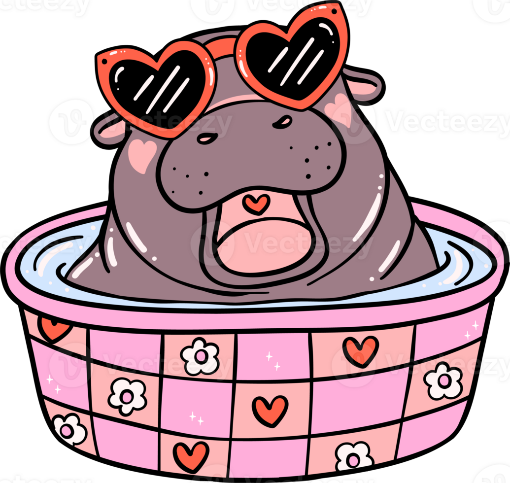 Groovy Valentine Pygmy Hippo in bathtub png