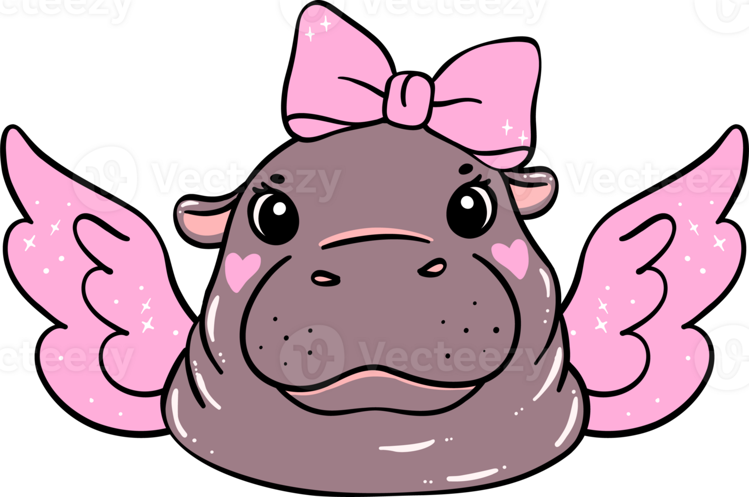 Adorable Valentine Cupid Pygmy Hippo with angle wings png