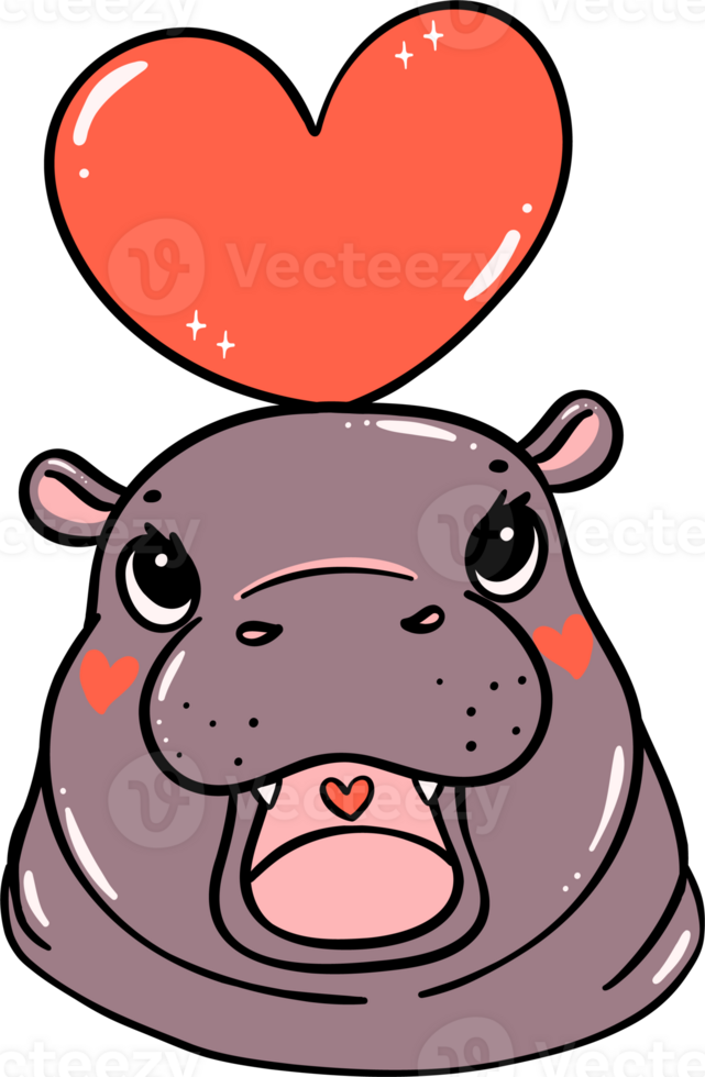 Cute Valentine Pygmy Hippo with heart png
