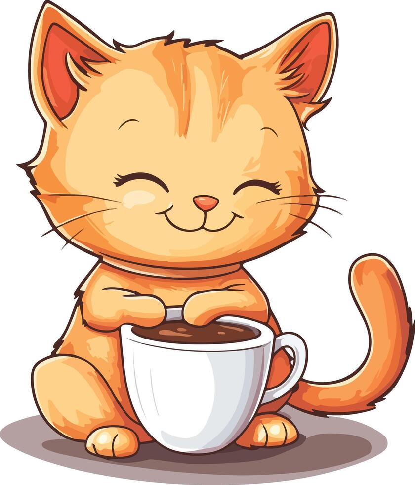 ginger cat and coffee vector
