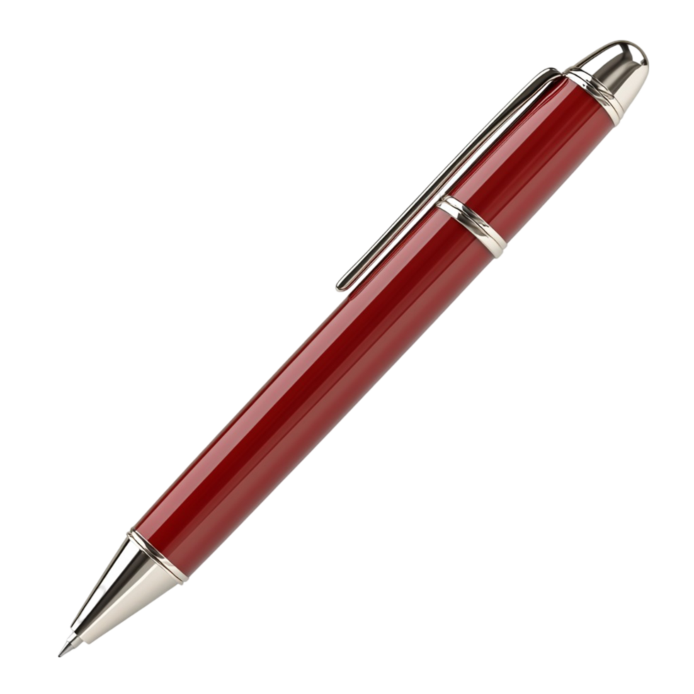 A red pen with a silver tip on Transparent Background png