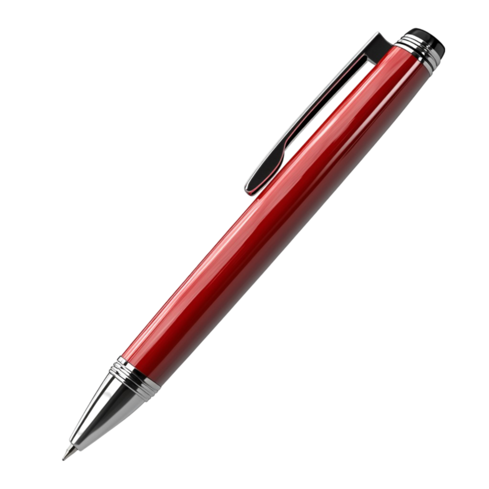 Classic Red Pen with Polished Silver Tip on Transparent Background png