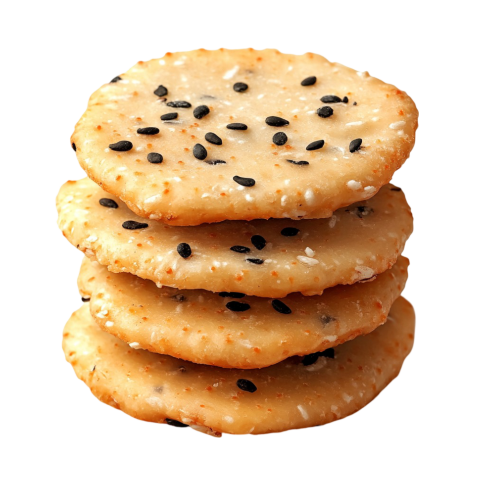 A stack of crackers with sesame seeds on top png