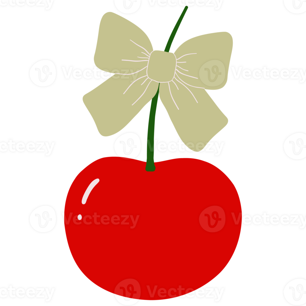 Cute red Cherry with pastel green coquette bow Sweet and adorable cartoon design for gifts and digital art png