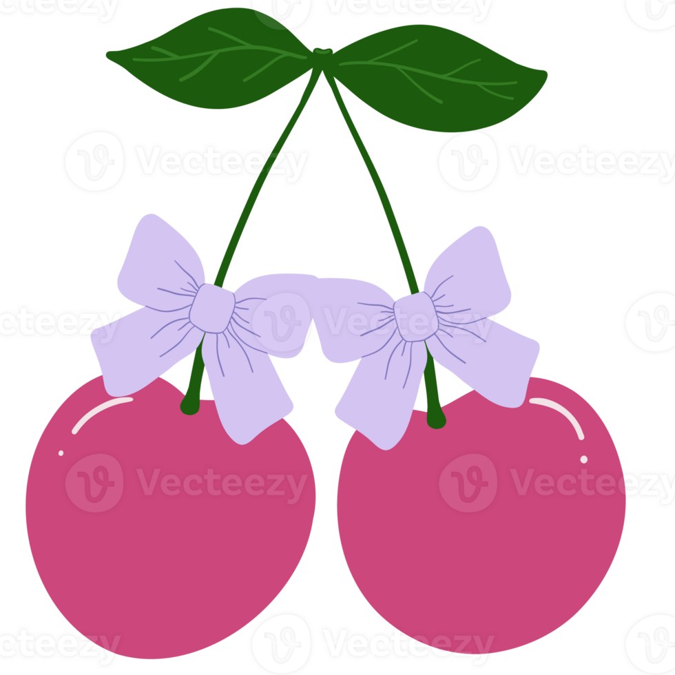 Cherry with pastel coquette bow Sweet and adorable cartoon design for gifts and digital art png