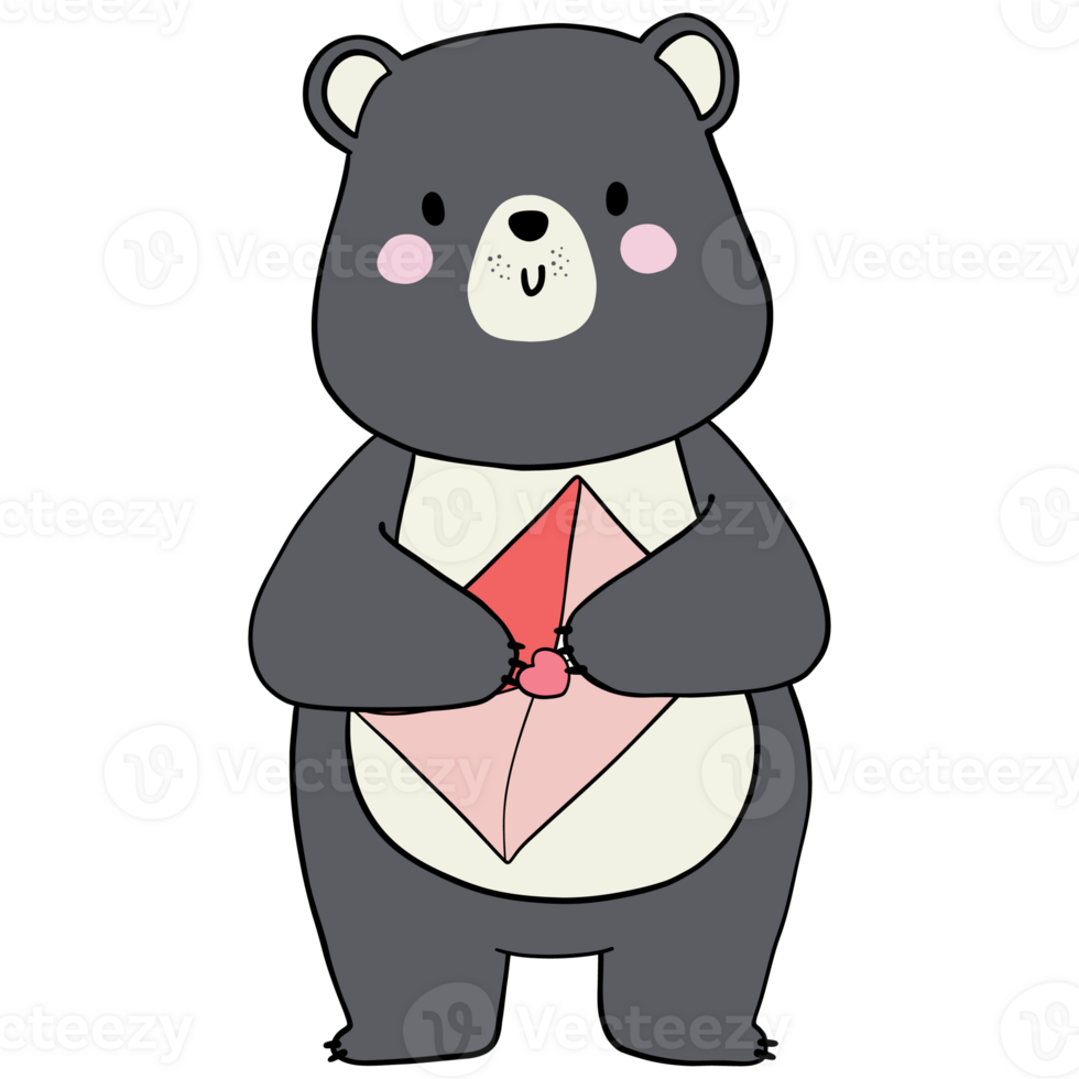 valentine cute bear cartoon holding love mail perfect for romantic illustrations, valentine cards, and greeting designs png