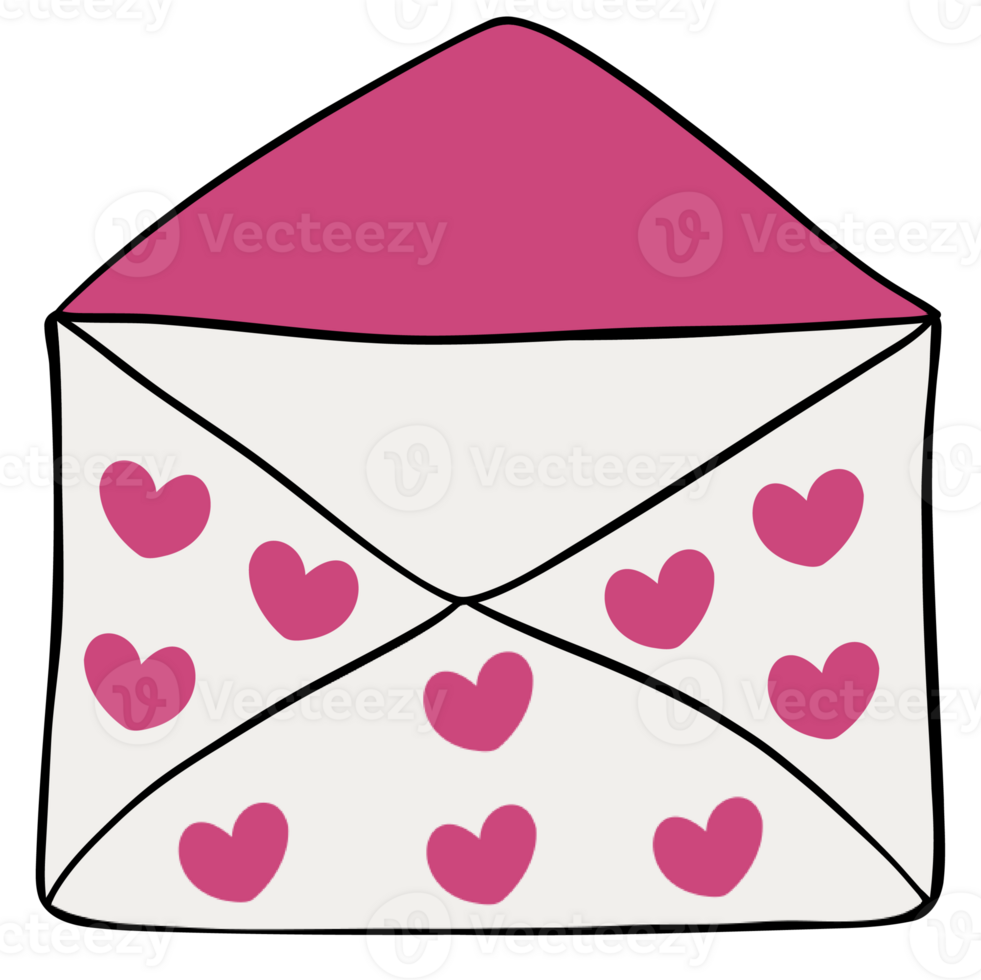 Valentine Love mail with Cute Romantic Hand Drawn Hearts on mail envelope png