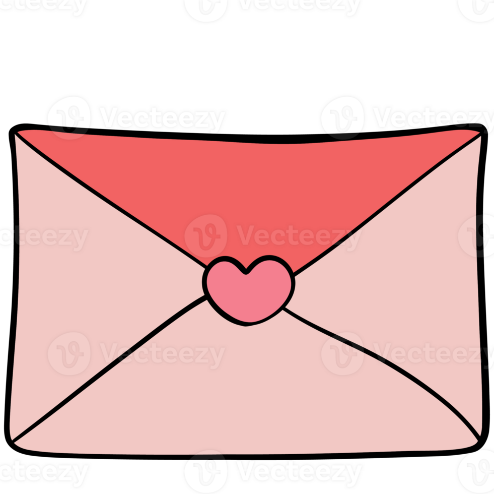 Valentine Love Letter with Cute Romantic Hand Drawn Hearts seal on top. png