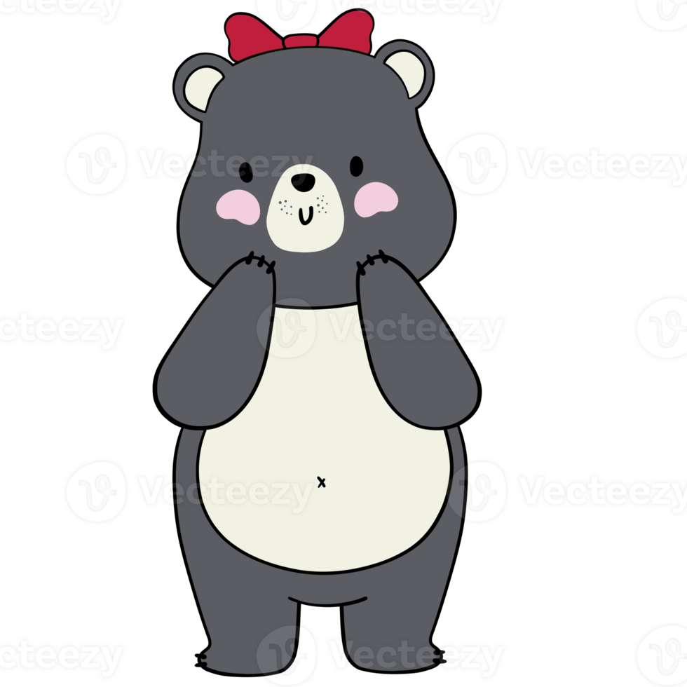 Valentine cute bear with red bow on head getting shy in flat design for love-themed illustrations and valentine greeting designs. png