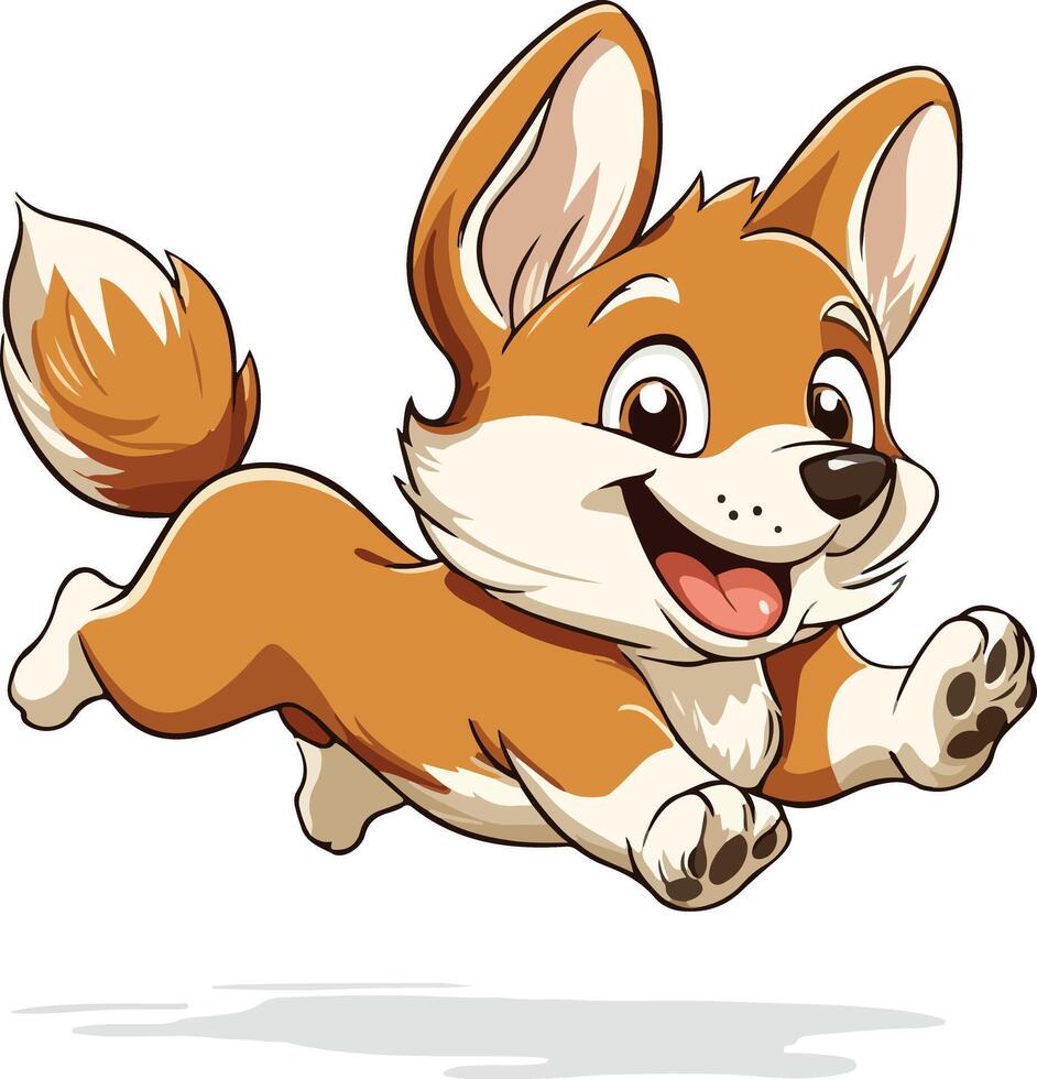 Adorable Corgi Puppy Running Cartoon Illustration vector