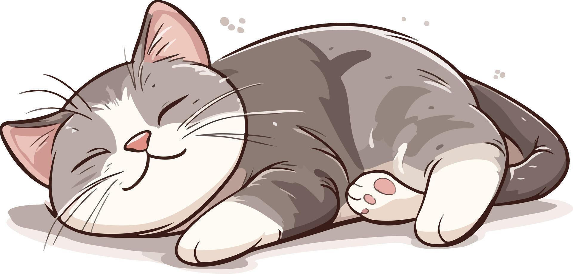 Funny cartoon gray cat runs with his tongue out. Delicious salmon fish vector