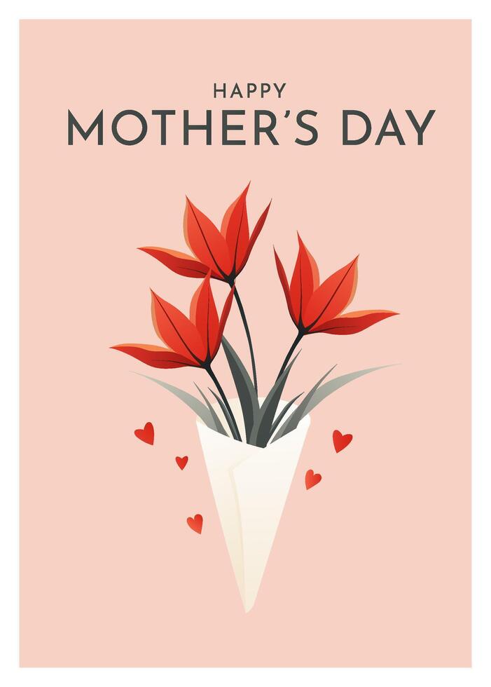 Bright floral bouquet design celebrating Mother's Day with heart accents on a soft pink background vector