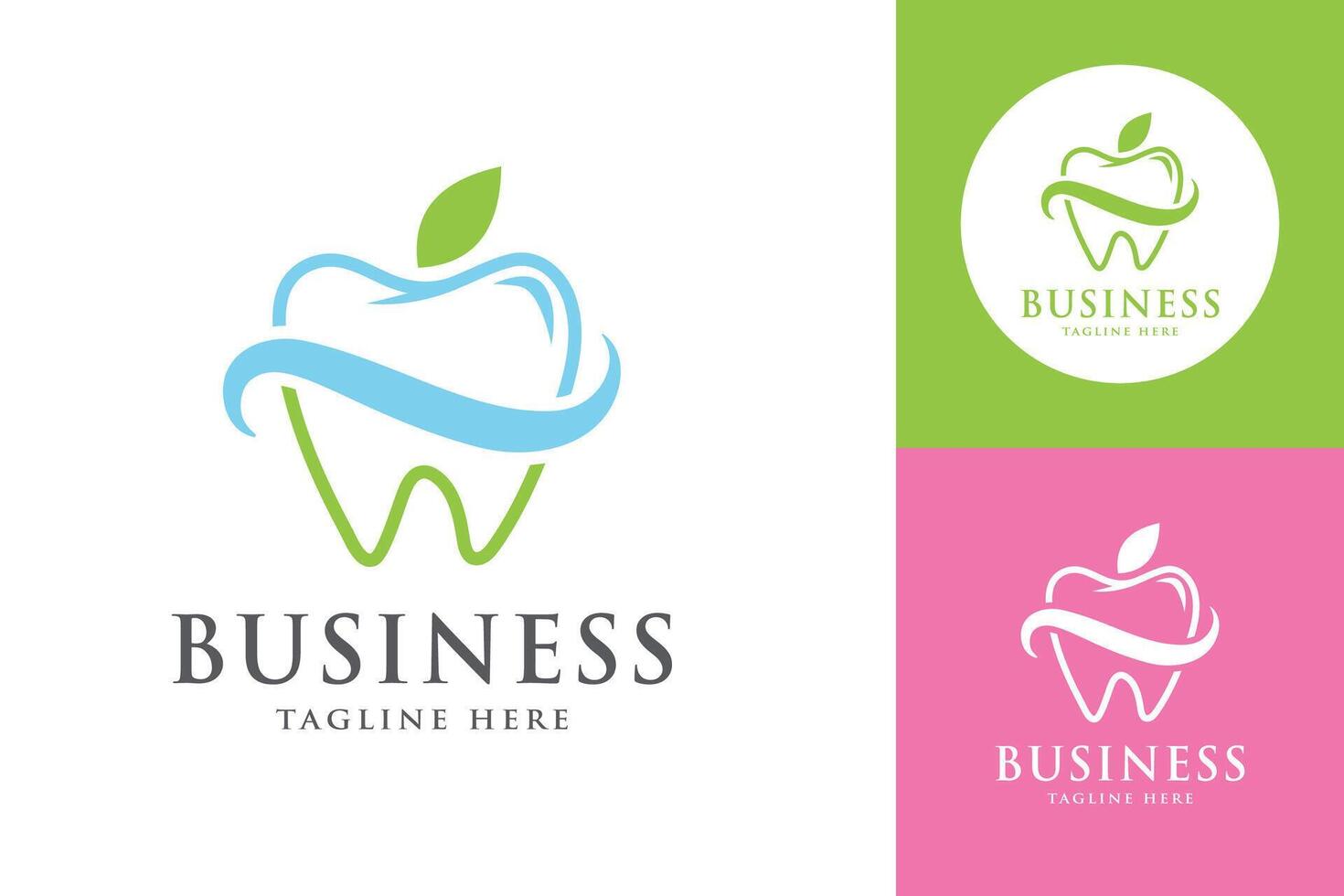a tooth logo with a green leaf and a blue arrow vector