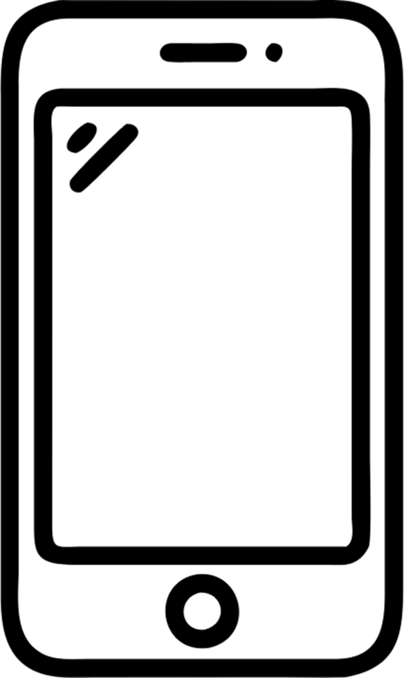 Mobile phone in outline icon style, office theme. png
