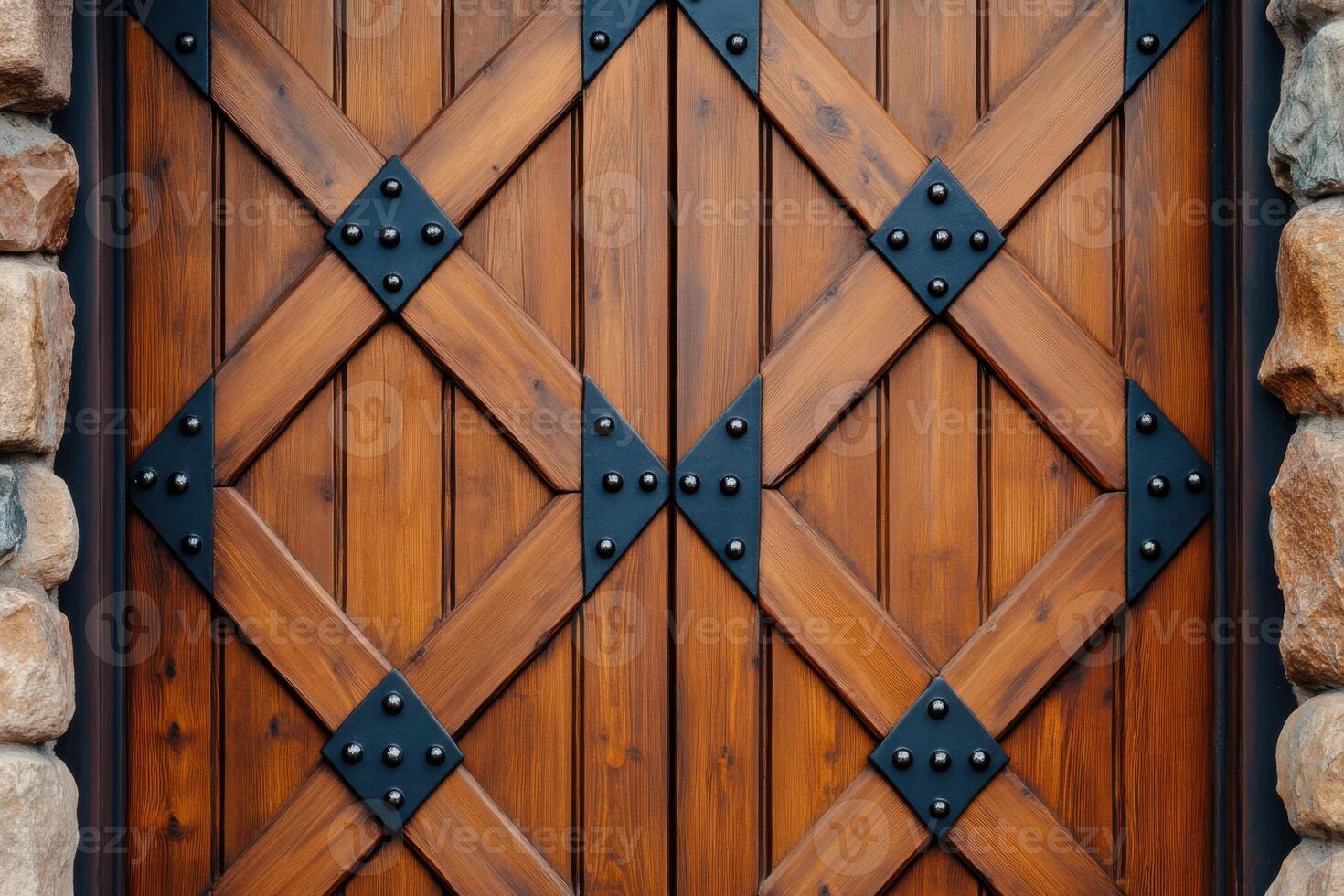 Heavy wooden castle door with iron rivets partially open, revealing a dark interior and evoking a dramatic historical atmosphere photo