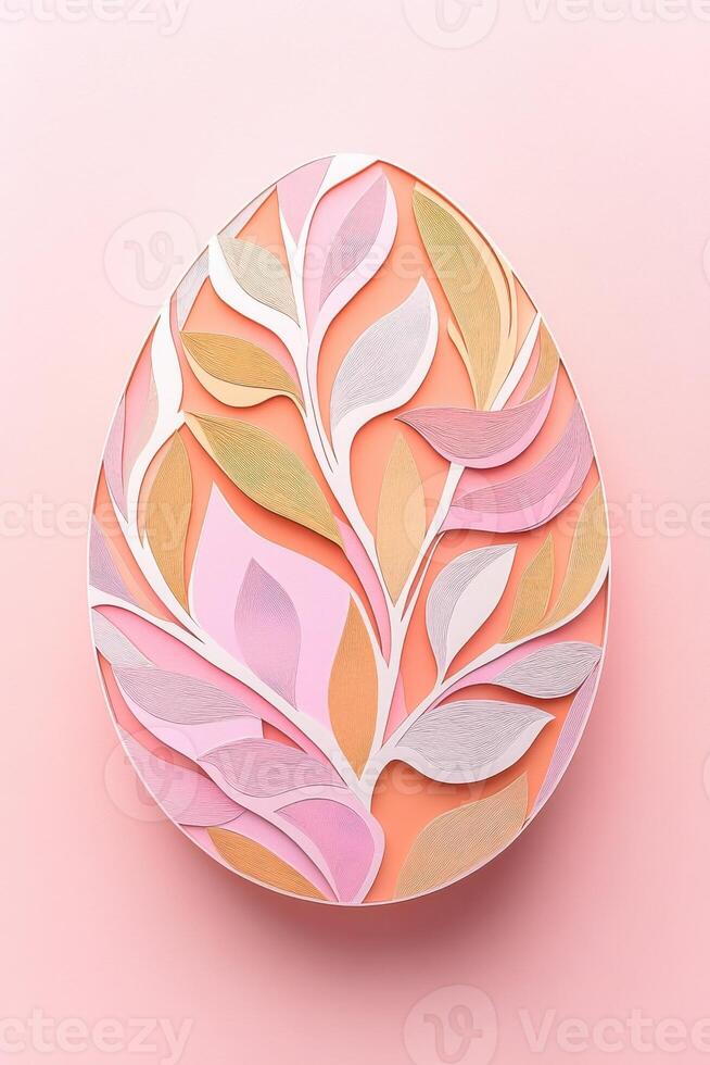 Elegant modern Easter paper cut design featuring a pastel egg with layered floral patterns and a stunning 3D effect suitable for festive decorations and spring celebrations photo