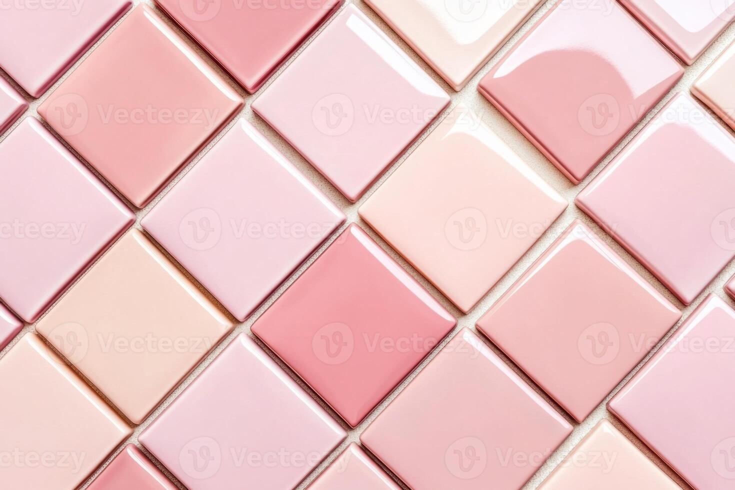 Smooth ceramic tiles in soft pink, dusty rose, and light cream arranged in a geometric pattern contributing to an elegant interior design aesthetic photo