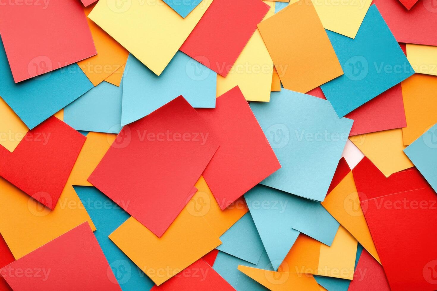 Textured paper cutouts arranged in vibrant geometric shapes on a clean white surface showcasing artistic potential and playful creativity photo