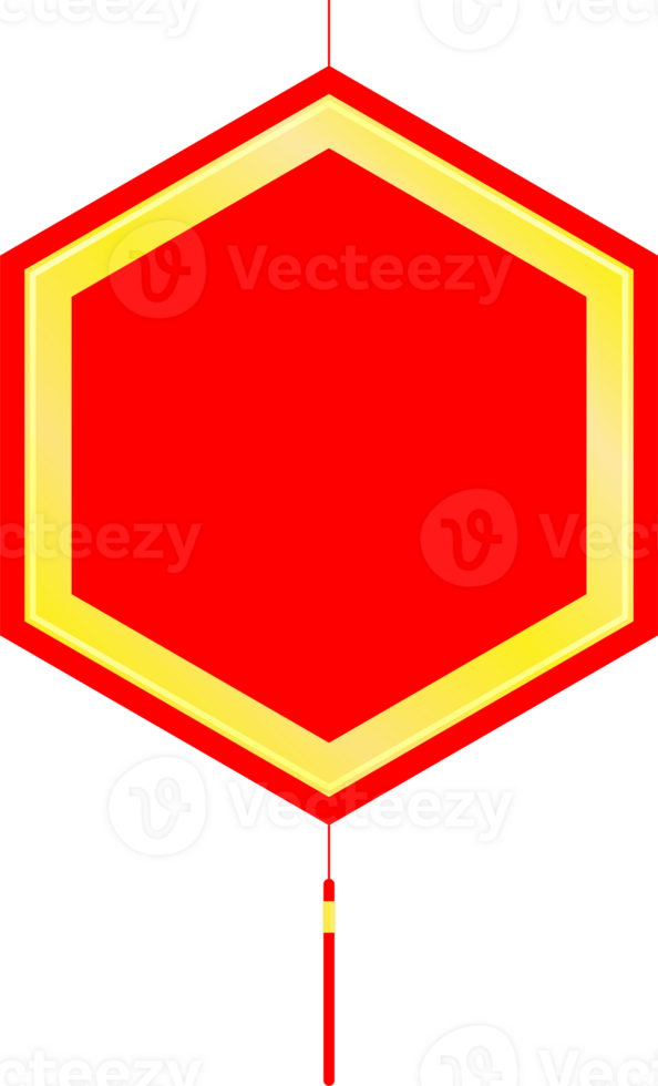 hexagon red sign golden border for Chinese New Year hanging copy space illustration design png