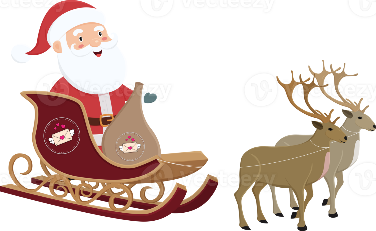 sled reindeer and santa claus illustration design png